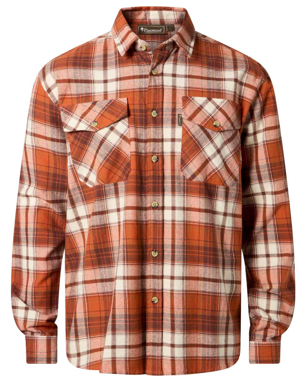 Terracotta Brown coloured Pinewood Mens Harjedalen Shirt on white background #colour_terracotta-brown