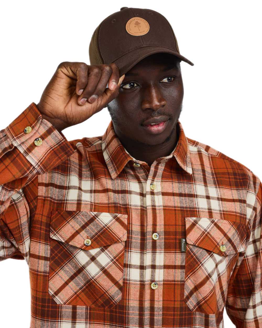 Terracotta Brown coloured Pinewood Mens Harjedalen Shirt on white background #colour_terracotta-brown