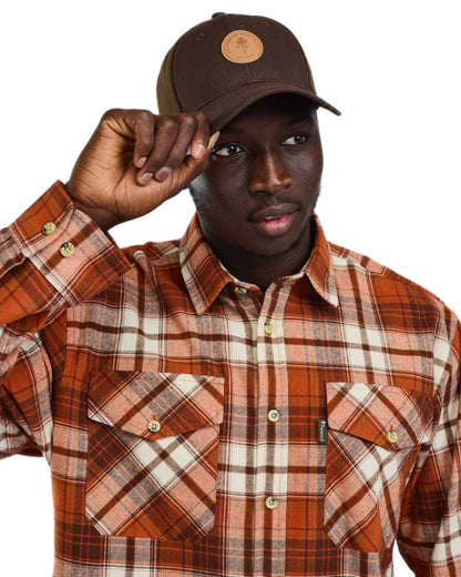 Terracotta Brown coloured Pinewood Mens Harjedalen Shirt on white background #colour_terracotta-brown