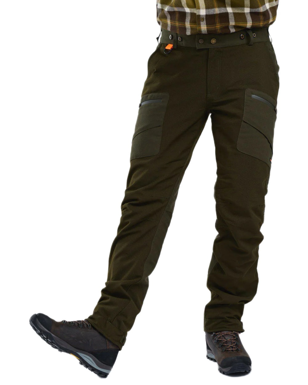 Moss Green coloured Pinewood Mens Hunter Pro Extreme 2.0 Trousers on white background #colour_moss-green