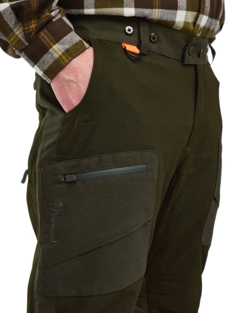 Moss Green coloured Pinewood Mens Hunter Pro Extreme 2.0 Trousers on white background #colour_moss-green