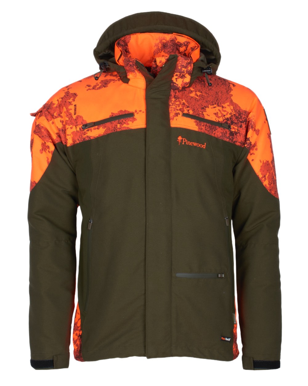 Mossgreen Strata Blaze Coloured Pinewood Mens Hunter Pro Xtreme 2.0 Camou Jacket on white background #colour_mossgreen-strata-blaze