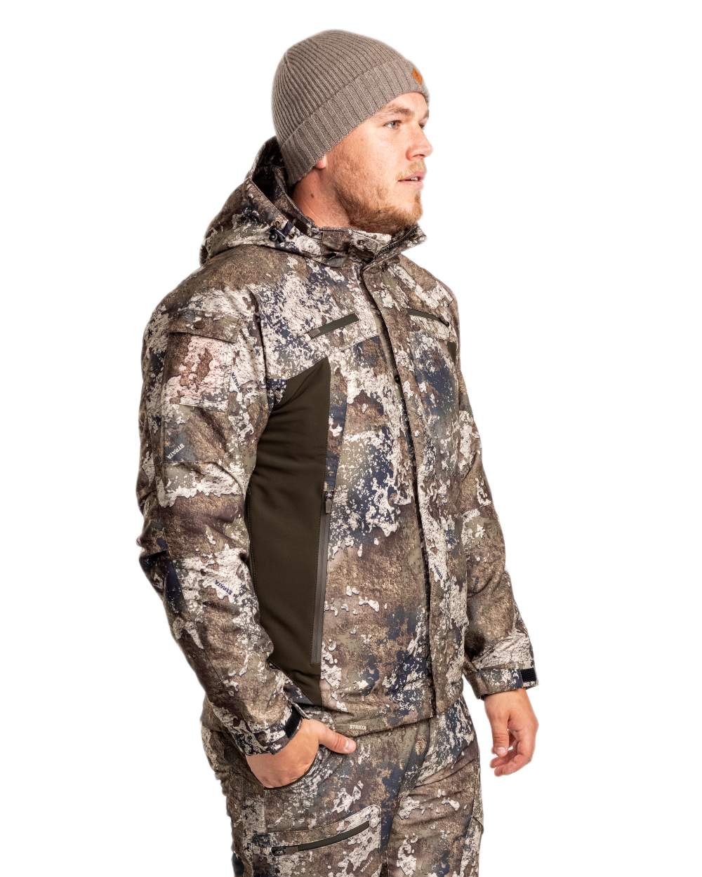 Strata Coloured Pinewood Mens Hunter Pro Xtreme 2.0 Camou Jacket on white background #colour_strata
