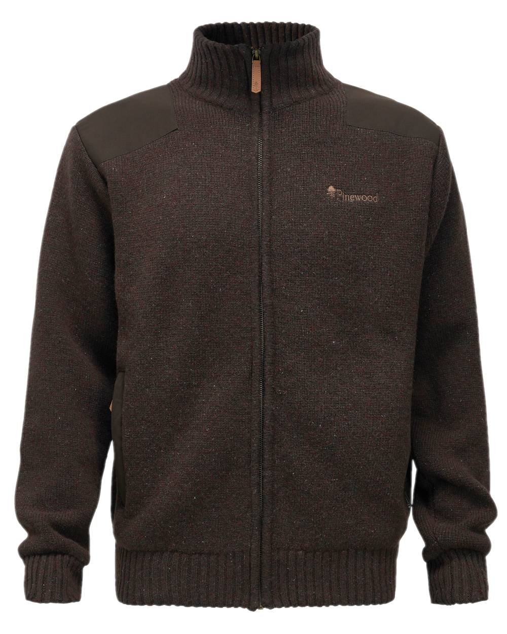 Dark Brown Mel Coloured Pinewood Mens Hurricane Full Zip Sweater on white background #colour_dark-brown-mel