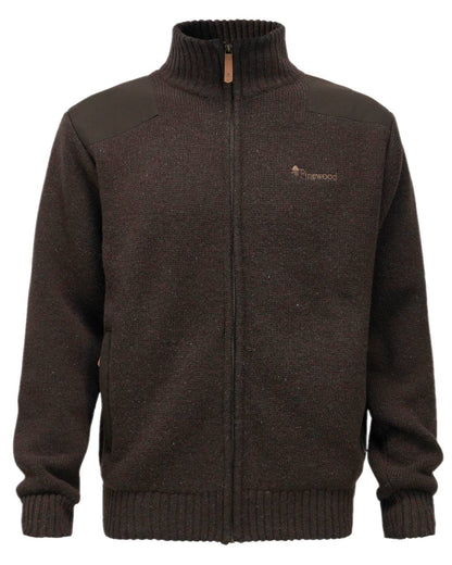Dark Brown Mel Coloured Pinewood Mens Hurricane Full Zip Sweater on white background #colour_dark-brown-mel