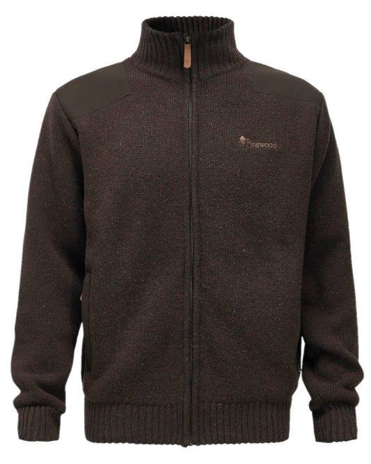 Dark Brown Mel Coloured Pinewood Mens Hurricane Full Zip Sweater on white background #colour_dark-brown-mel