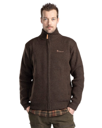 Dark Brown Mel Coloured Pinewood Mens Hurricane Full Zip Sweater on white background #colour_dark-brown-mel
