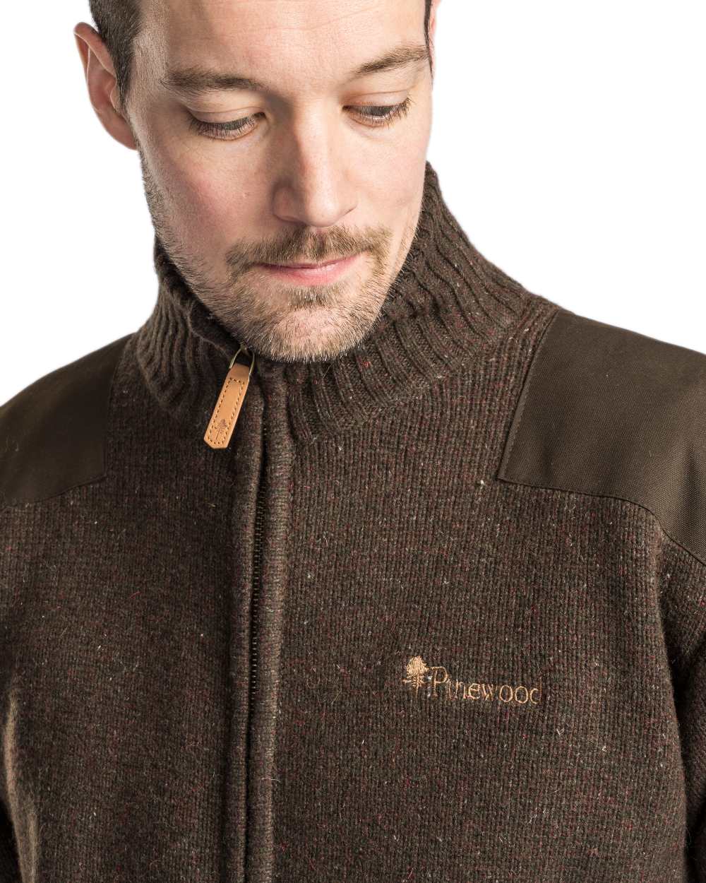 Dark Brown Mel Coloured Pinewood Mens Hurricane Full Zip Sweater on white background #colour_dark-brown-mel