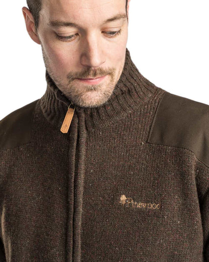 Dark Brown Mel Coloured Pinewood Mens Hurricane Full Zip Sweater on white background #colour_dark-brown-mel