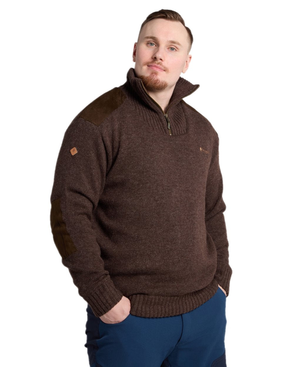 Brown Mel Coloured Pinewood Mens Hurricane Sweater on white background #colour_brown-mel
