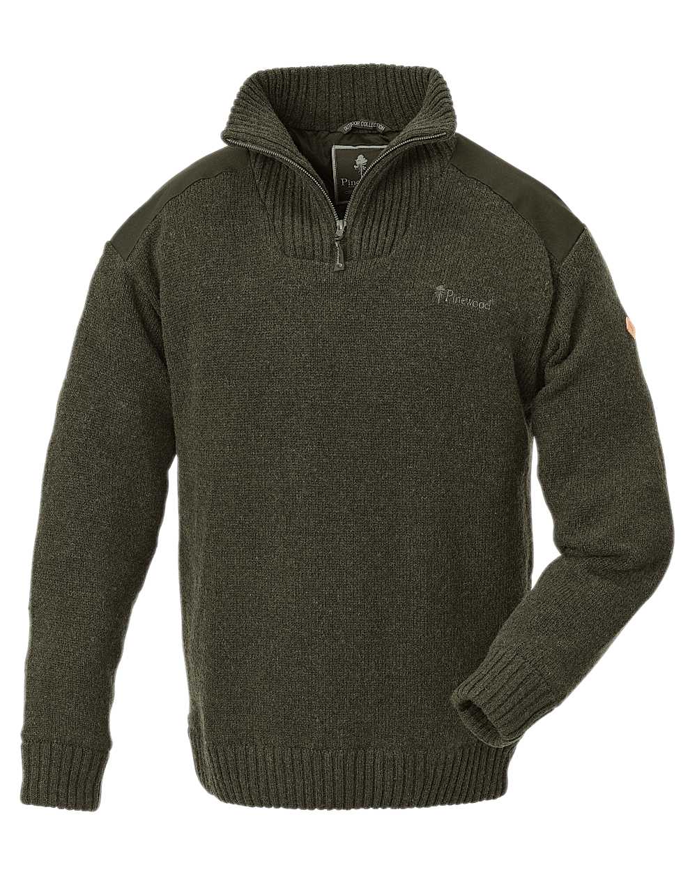 Dark Green Mel Coloured Pinewood Mens Hurricane Sweater on white background #colour_dark-green-mel