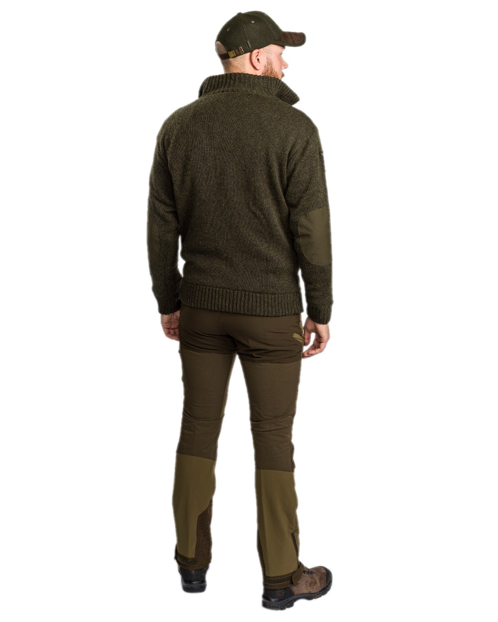 Dark Green Mel Coloured Pinewood Mens Hurricane Sweater on white background #colour_dark-green-mel