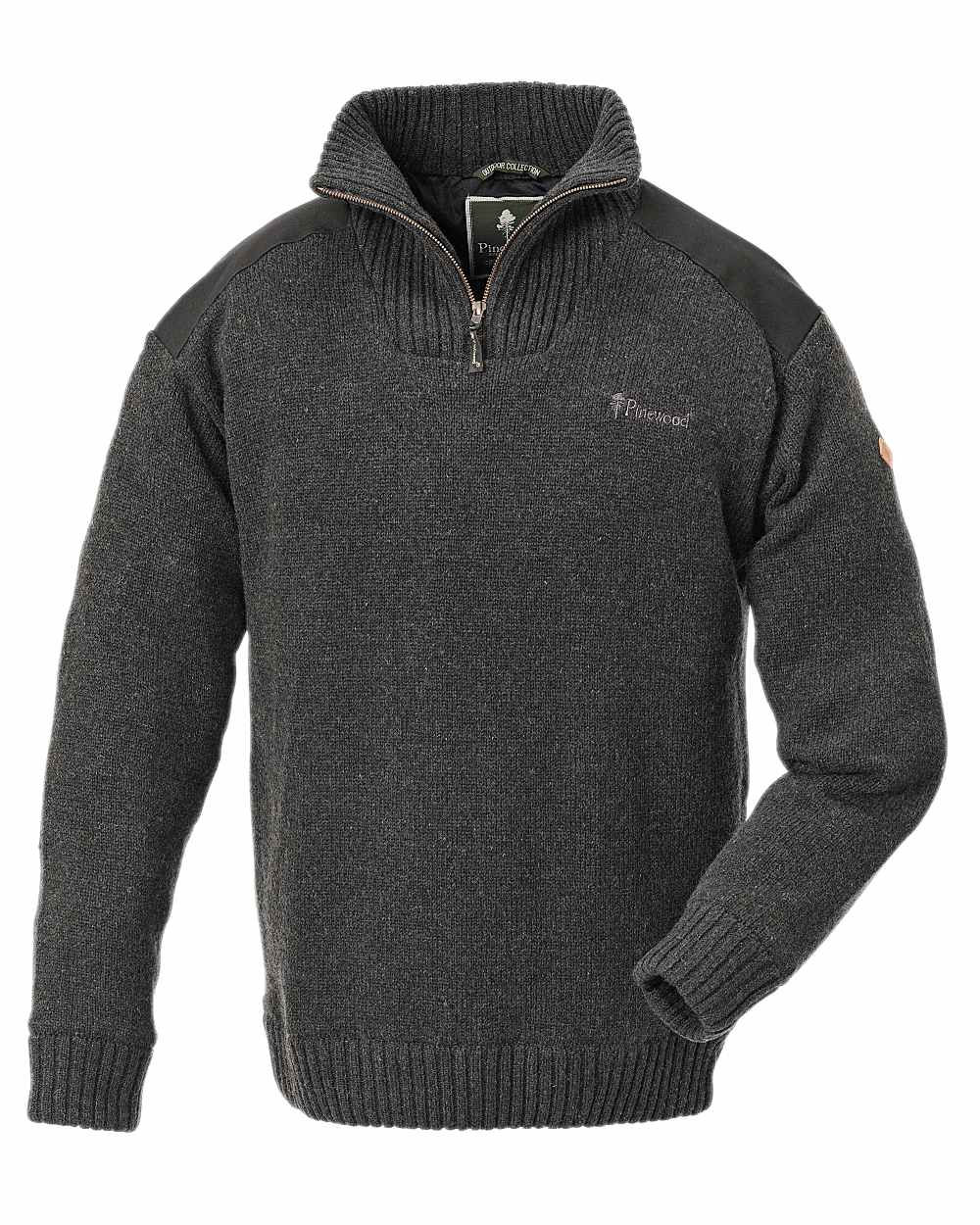 Dark Grey Mel Coloured Pinewood Mens Hurricane Sweater on white background #colour_dark-grey-mel