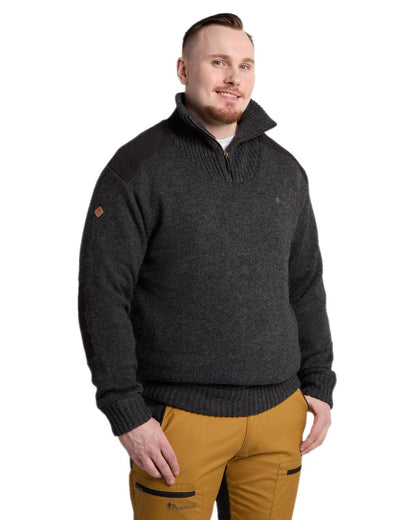 Dark Grey Mel Coloured Pinewood Mens Hurricane Sweater on white background #colour_dark-grey-mel