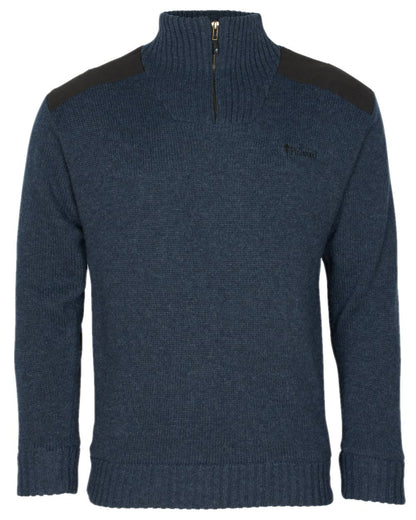 Dark Navy Mel Coloured Pinewood Mens Hurricane Sweater on white background #colour_dark-navy-mel