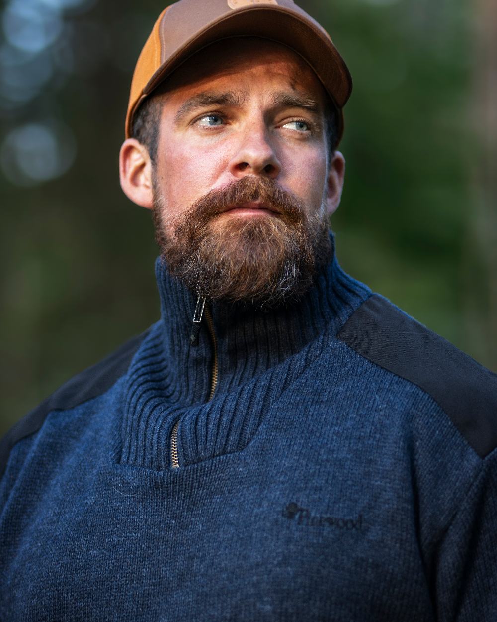 Dark Navy Mel Coloured Pinewood Mens Hurricane Sweater on outdoor background #colour_dark-navy-mel