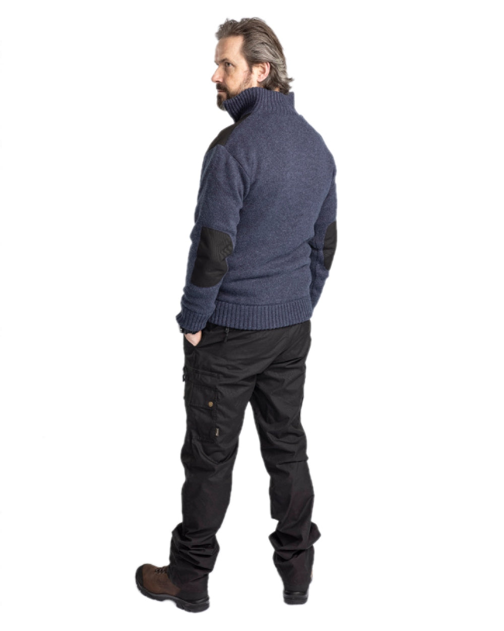 Dark Navy Mel Coloured Pinewood Mens Hurricane Sweater on white background #colour_dark-navy-mel