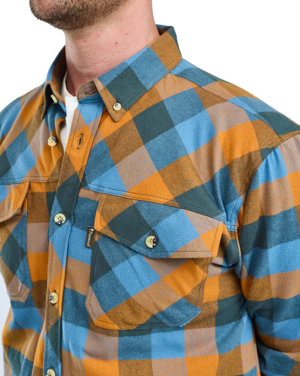 Fudge Blue coloured Pinewood Mens Lumbo Shirt on white background #colour_fudge-blue