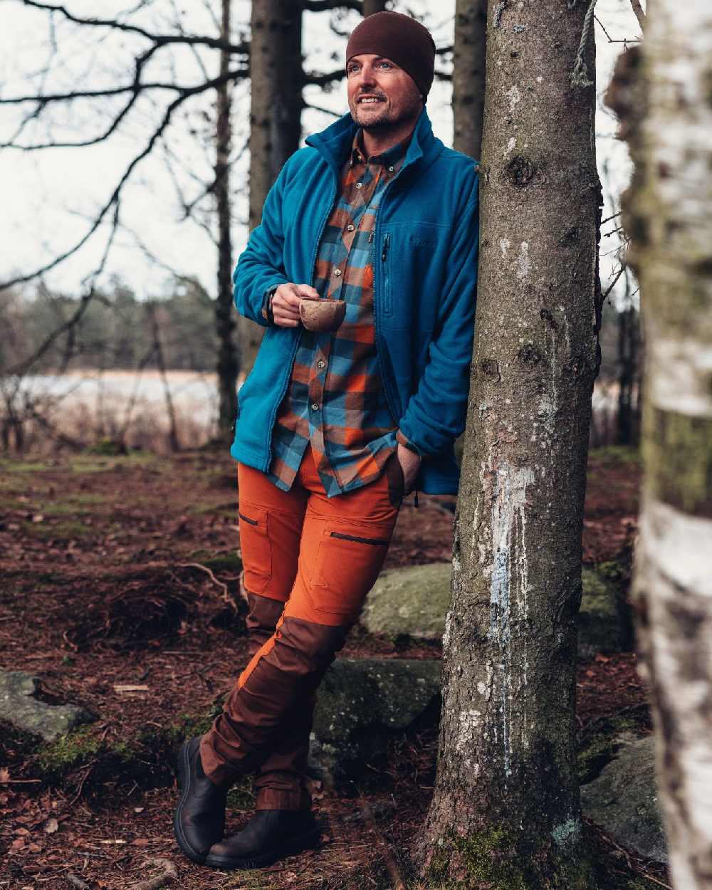 Fudge Blue coloured Pinewood Mens Lumbo Shirt on Forest background #colour_fudge-blue
