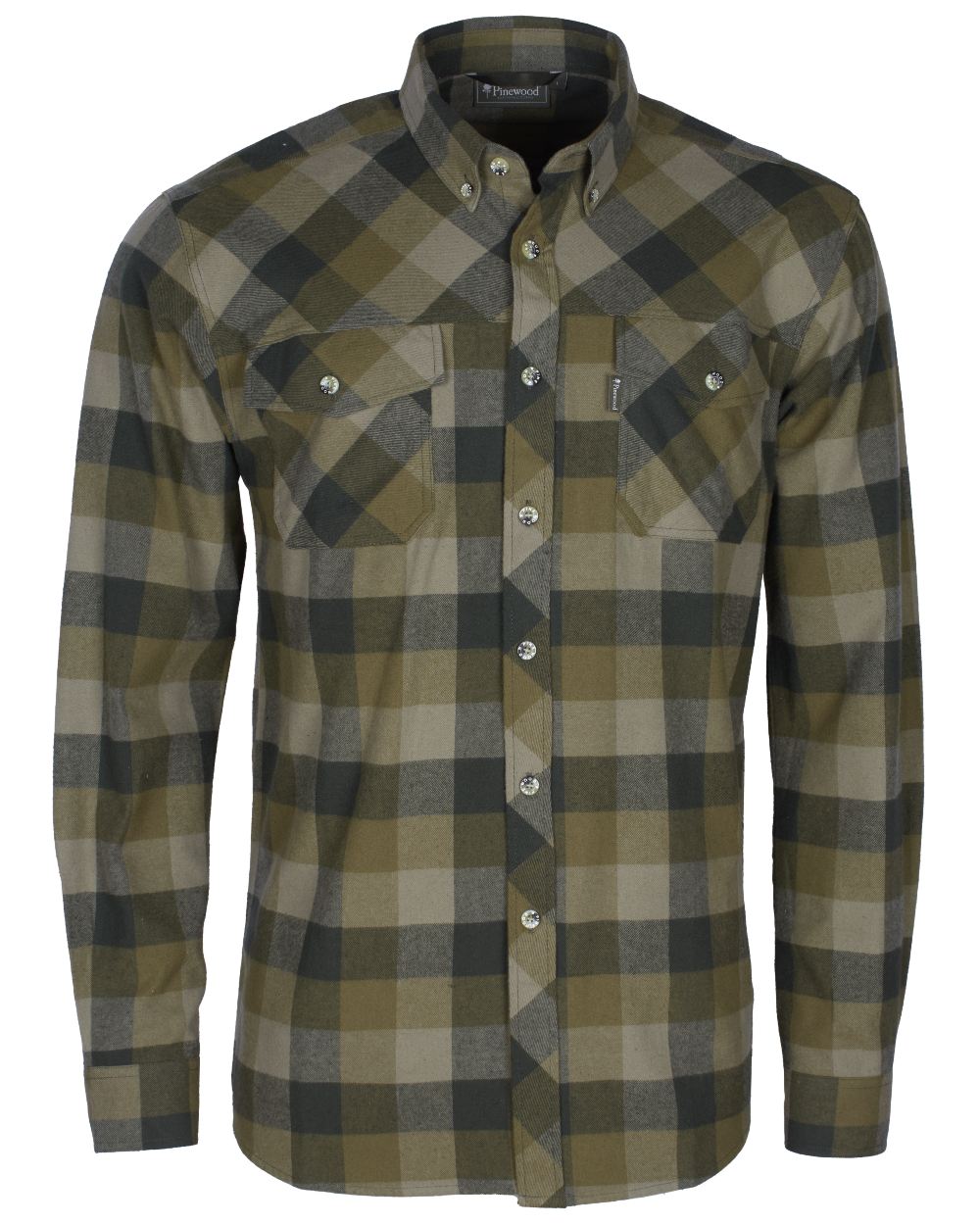 Olive Suede Brown coloured Pinewood Mens Lumbo Shirt on white background #colour_olive-suede-brown