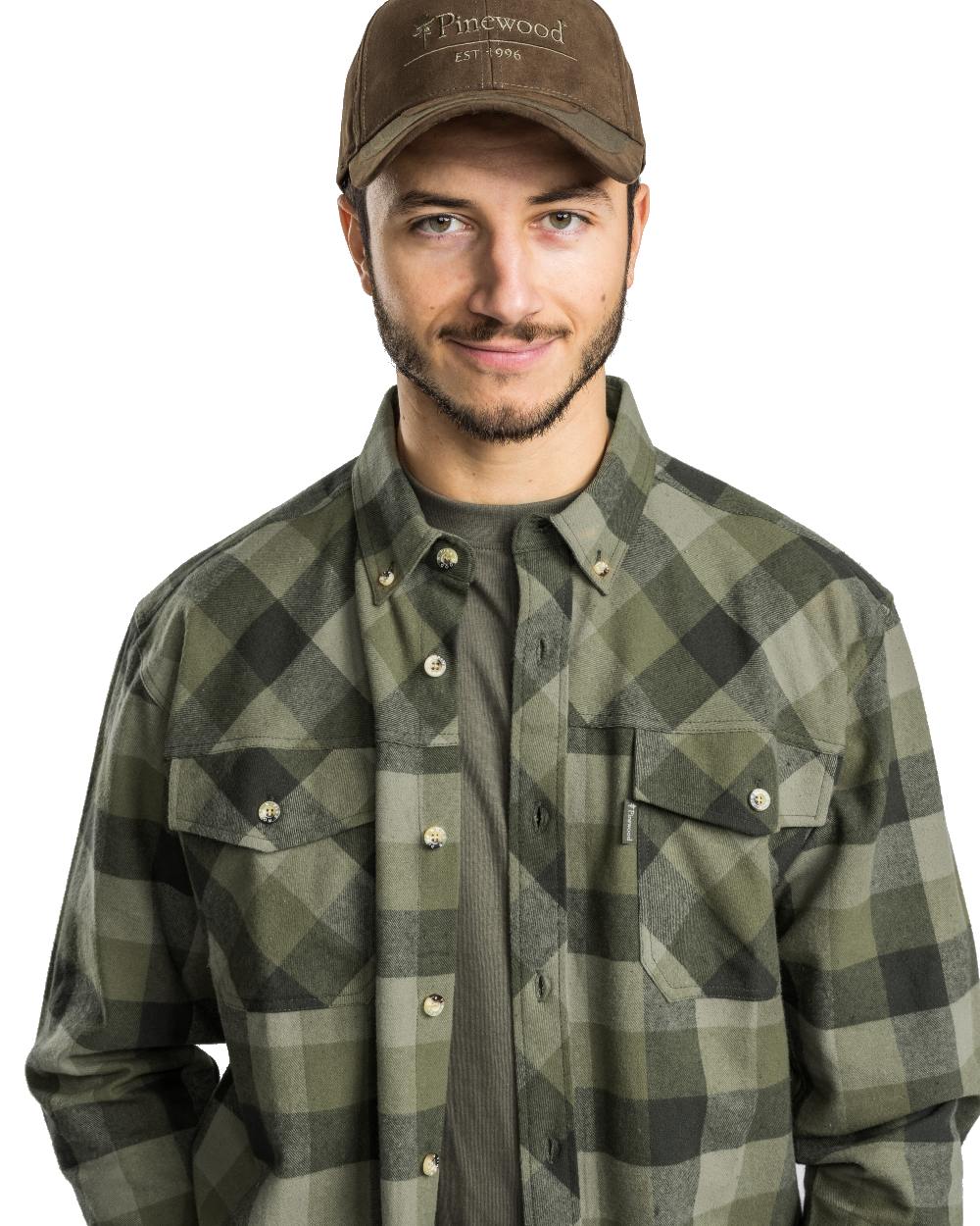 Olive Suede Brown coloured Pinewood Mens Lumbo Shirt on white background #colour_olive-suede-brown