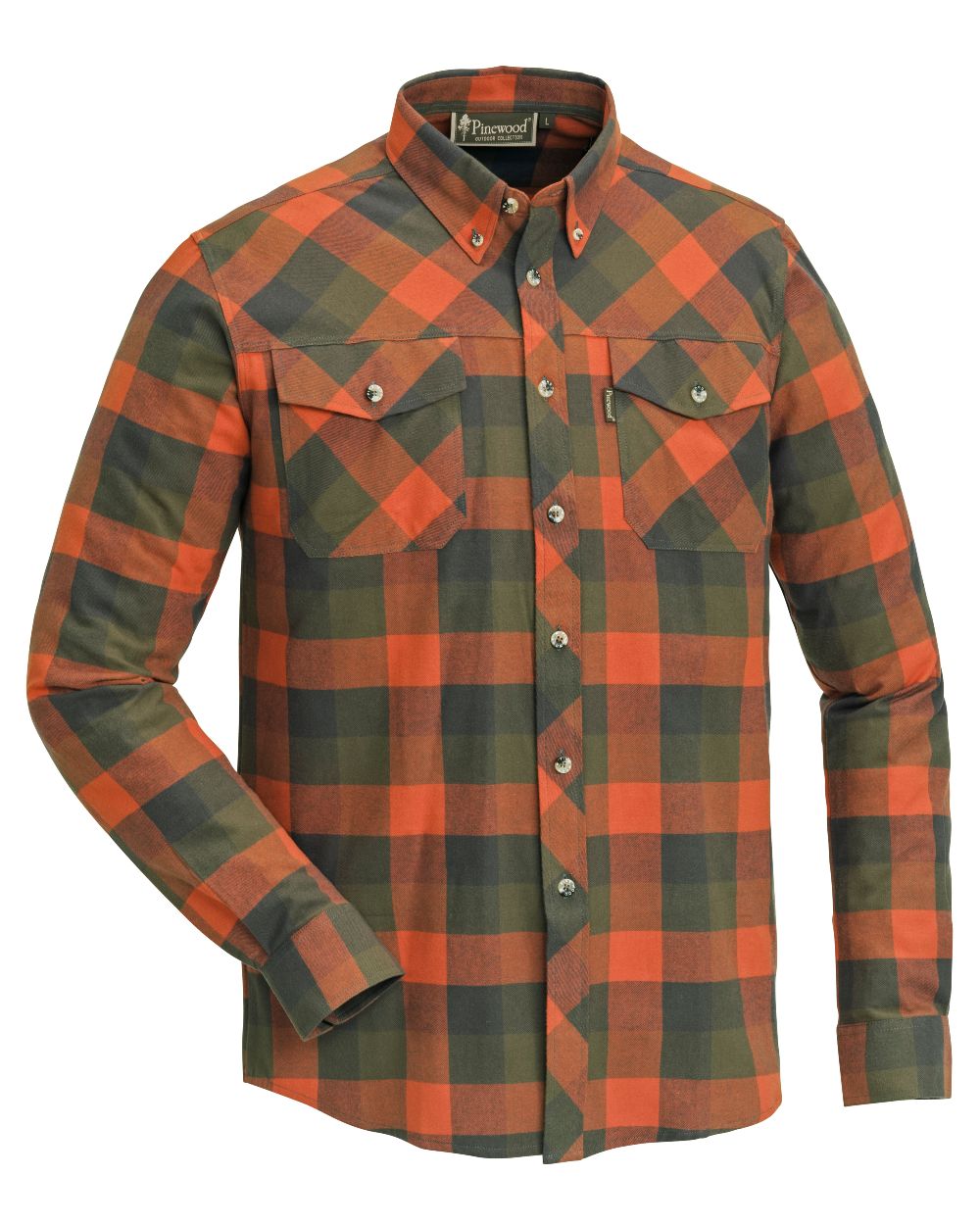 Terracotta Green coloured Pinewood Mens Lumbo Shirt on forest background #colour_terracotta-green