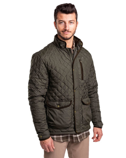 Moss Green Coloured Pinewood Mens Nydala Classic Quilted Jacket on white background #colour_moss-green