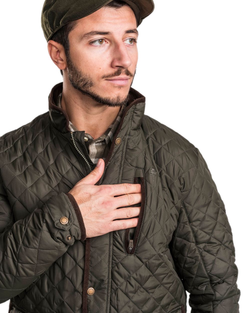 Moss Green Coloured Pinewood Mens Nydala Classic Quilted Jacket on white background #colour_moss-green