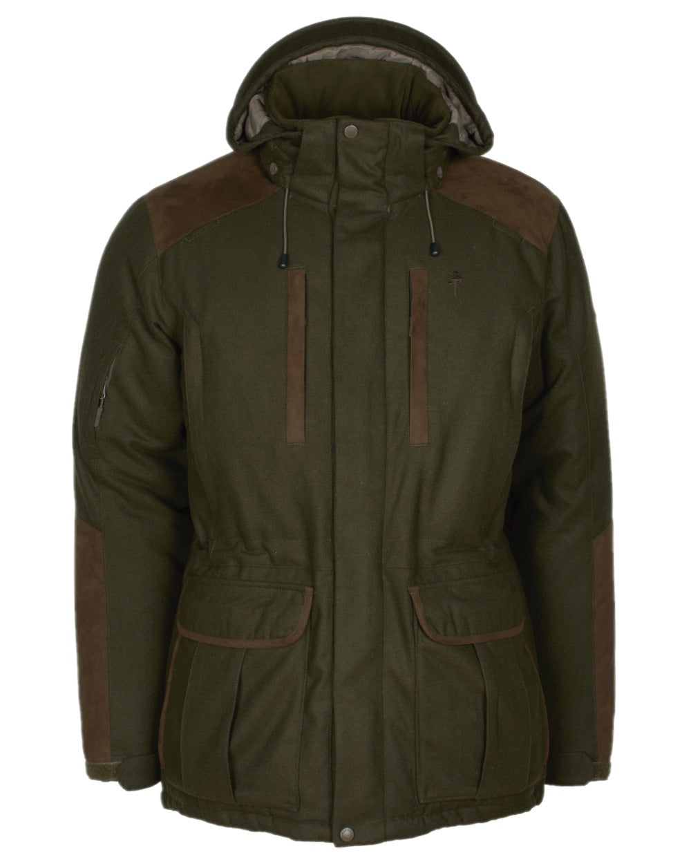 Mossgreen Suede Brown Coloured Pinewood Mens Nydala Insulation Wool Parka on white background #colour_mossgreen-suede-brown