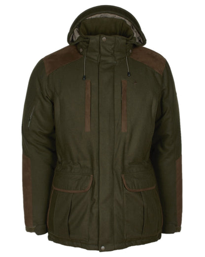 Mossgreen Suede Brown Coloured Pinewood Mens Nydala Insulation Wool Parka on white background #colour_mossgreen-suede-brown