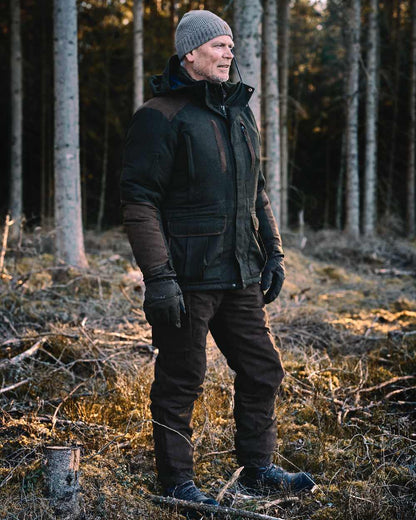 Mossgreen Suede Brown Coloured Pinewood Mens Nydala Insulation Wool Parka on outdoor background #colour_mossgreen-suede-brown