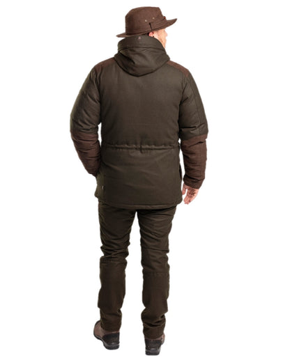 Mossgreen Suede Brown Coloured Pinewood Mens Nydala Insulation Wool Parka on white background #colour_mossgreen-suede-brown