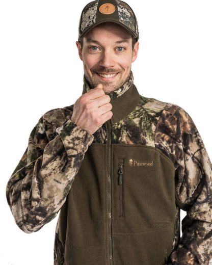 Atera Camou Hunting Green Coloured Pinewood Mens Furudal Hunters Camou Fleece Jacket on white background #colour_atera-camou-hunting-green