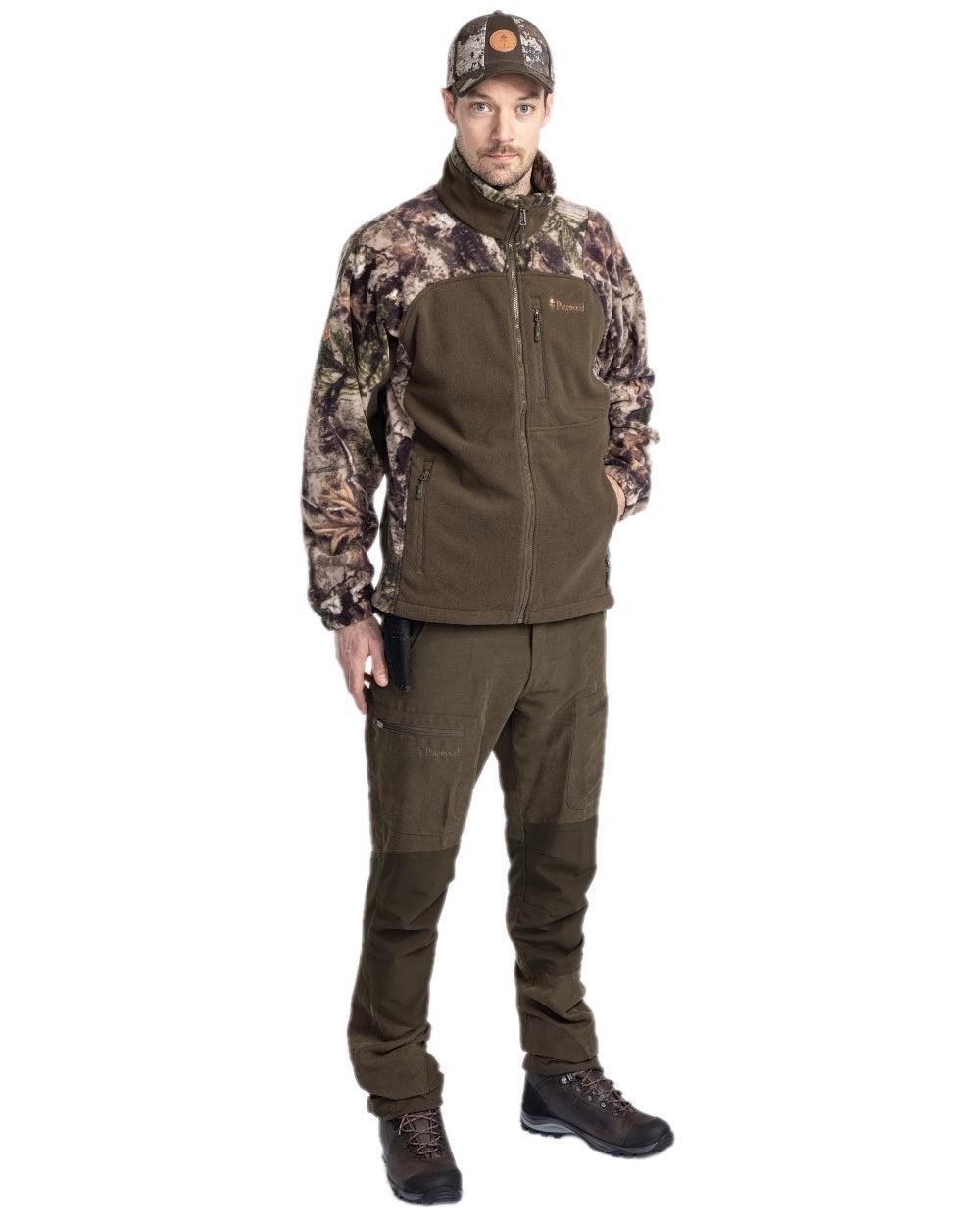 Atera Camou Hunting Green Coloured Pinewood Mens Furudal Hunters Camou Fleece Jacket on white background #colour_atera-camou-hunting-green