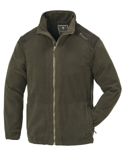 Dark Olive Suede Brown coloured Pinewood Mens Retriever Fleece Jacket on white background #colour_dark-olive-suede-brown