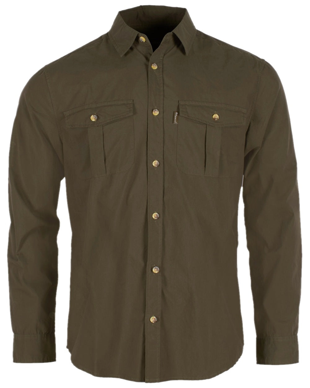 Moss Green Coloured Pinewood Mens Safari Long Sleeve Shirt on white background #colour_moss-green