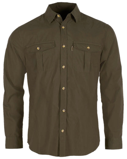 Moss Green Coloured Pinewood Mens Safari Long Sleeve Shirt on white background #colour_moss-green