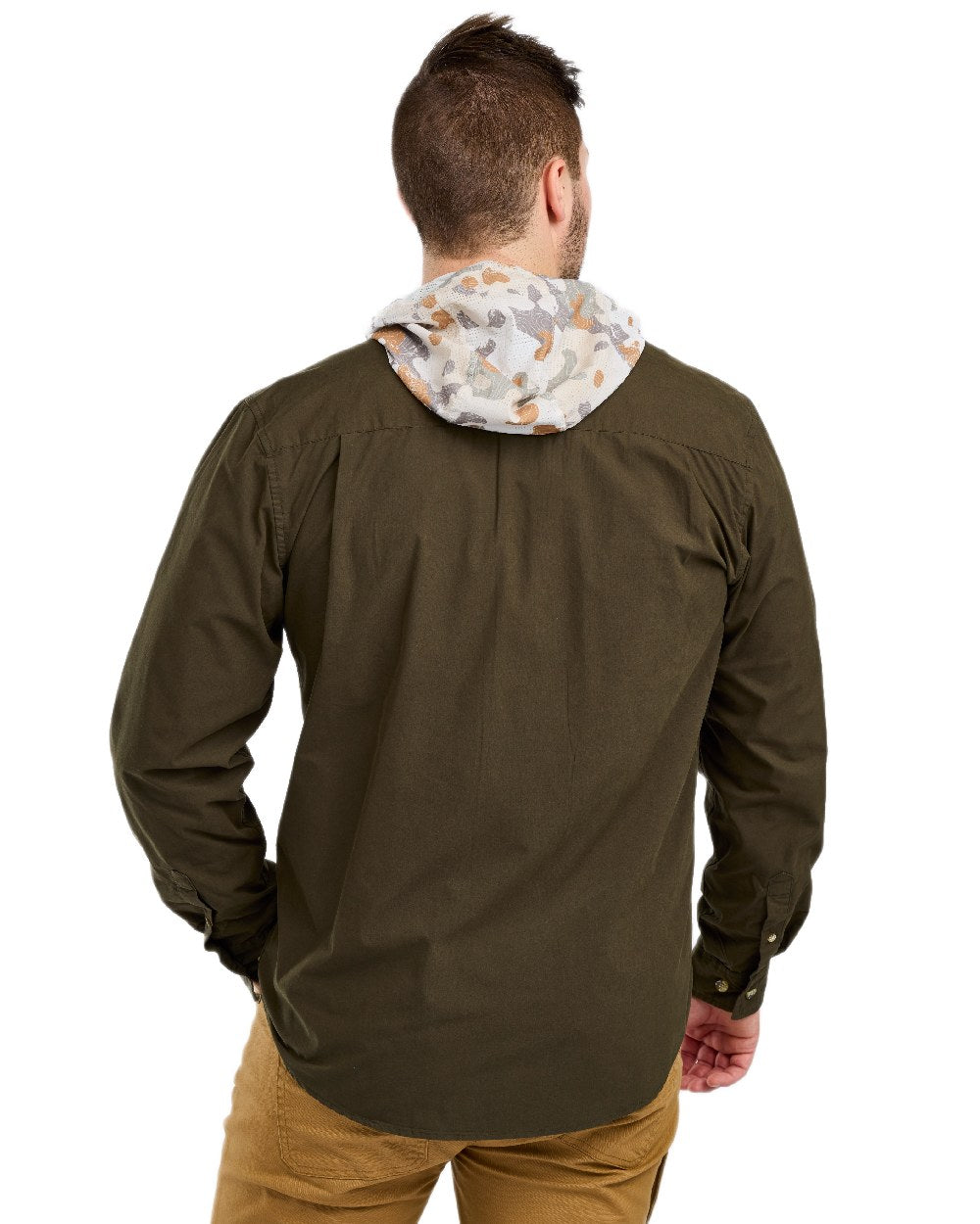 Moss Green Coloured Pinewood Mens Safari Long Sleeve Shirt on white background #colour_moss-green