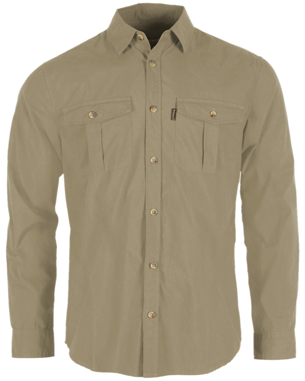 Sandstone Coloured Pinewood Mens Safari Long Sleeve Shirt on white background #colour_sandstone
