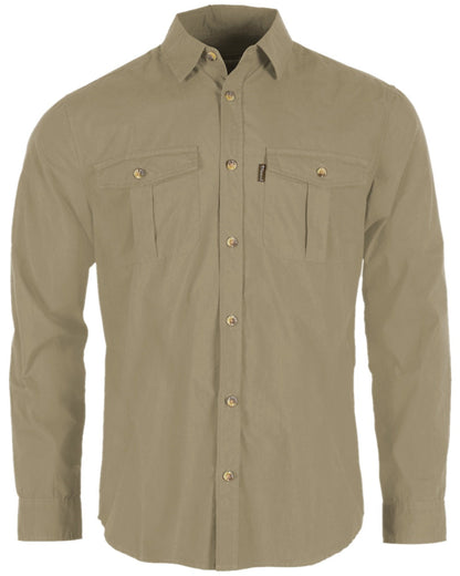 Sandstone Coloured Pinewood Mens Safari Long Sleeve Shirt on white background #colour_sandstone