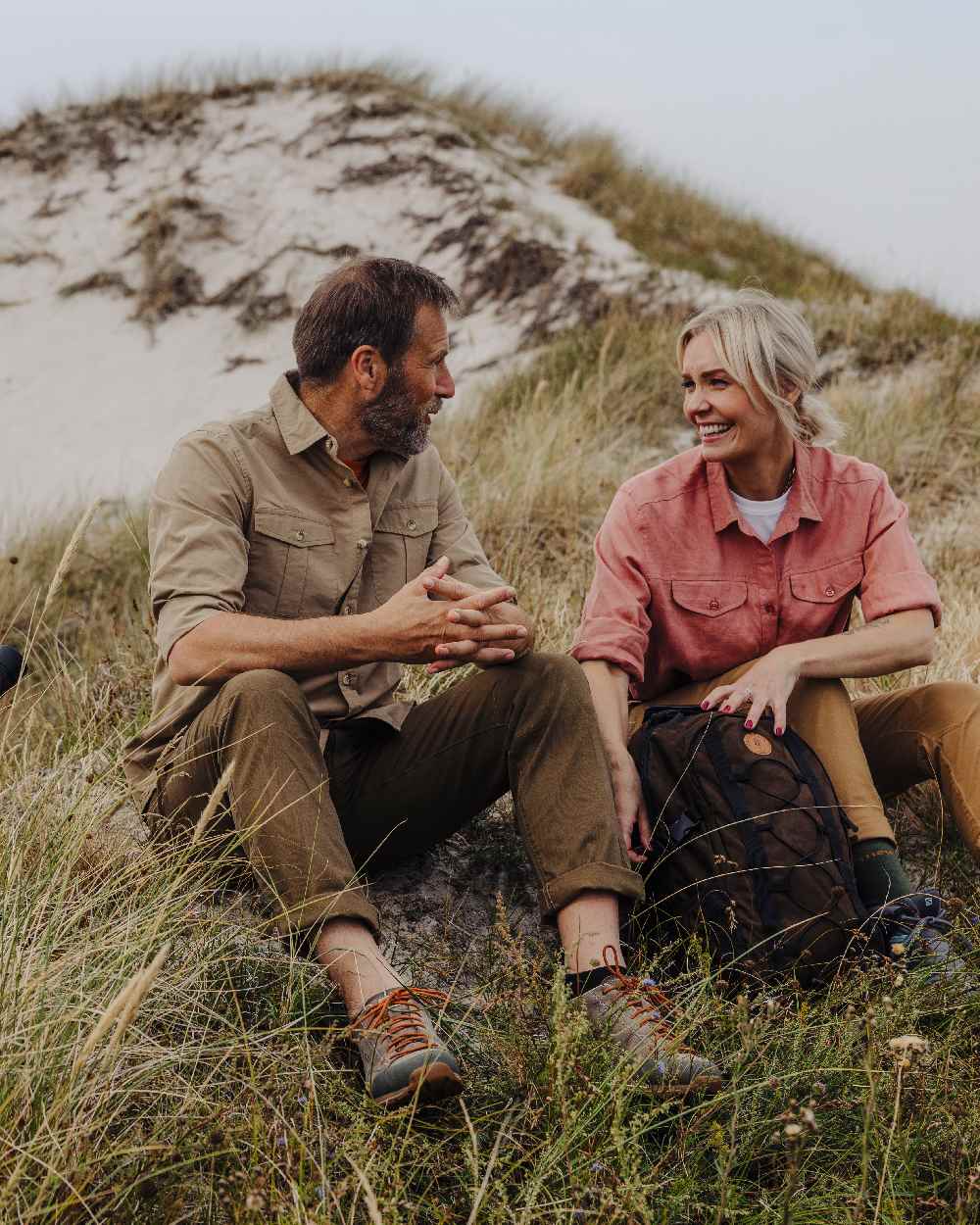 Sandstone Coloured Pinewood Mens Safari Long Sleeve Shirt on outdoor background #colour_sandstone