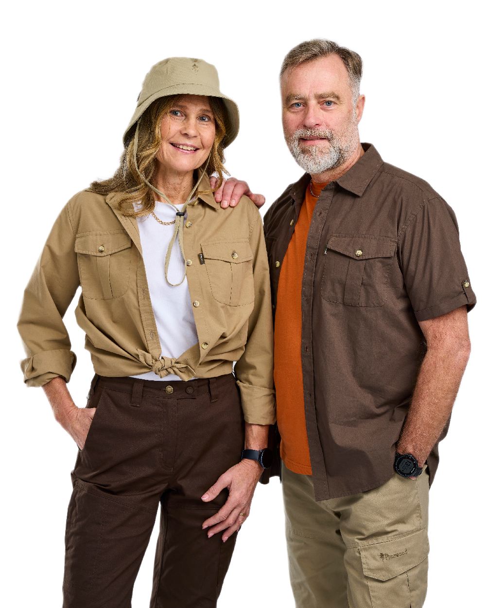 Dark Olive Coloured Pinewood Mens Safari Short Sleeve Shirt on white background #colour_dark-olive