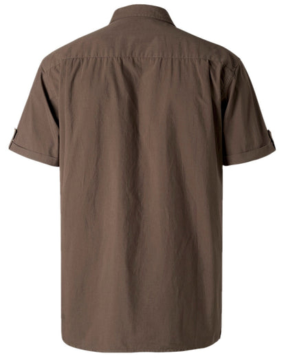Dark Olive Coloured Pinewood Mens Safari Short Sleeve Shirt on white background #colour_dark-olive