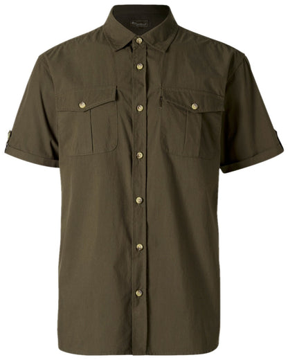 Moss Green Coloured Pinewood Mens Safari Short Sleeve Shirt on white background #colour_moss-green