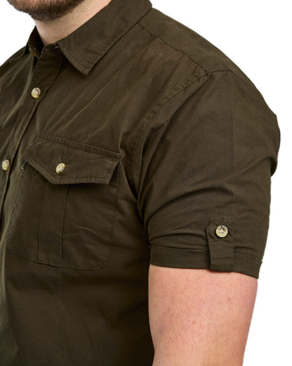 Moss Green Coloured Pinewood Mens Safari Short Sleeve Shirt on white background #colour_moss-green