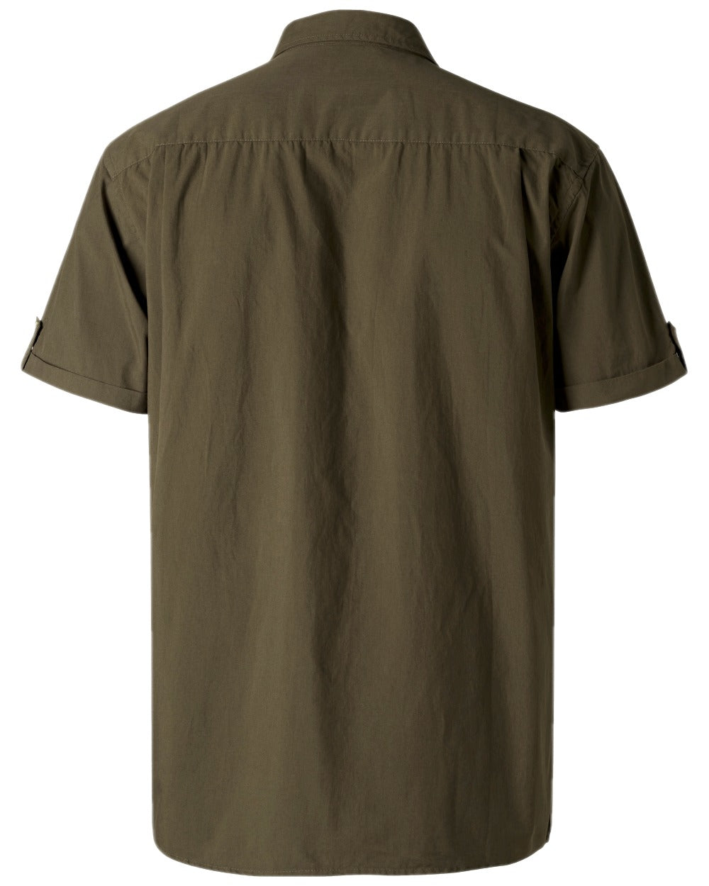 Moss Green Coloured Pinewood Mens Safari Short Sleeve Shirt on white background #colour_moss-green