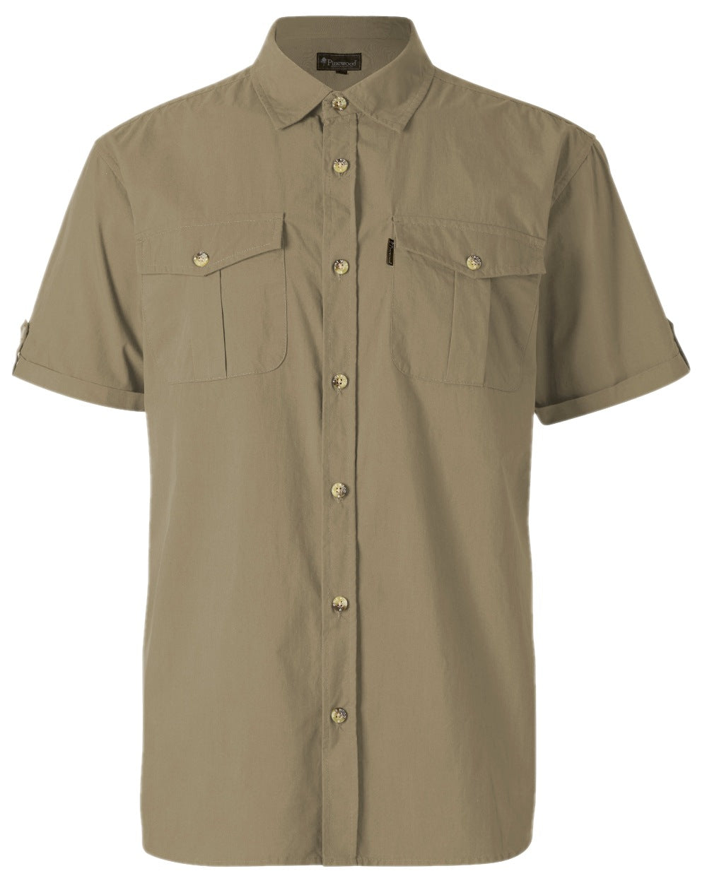 Sandstone Coloured Pinewood Mens Safari Short Sleeve Shirt on white background #colour_sandstone