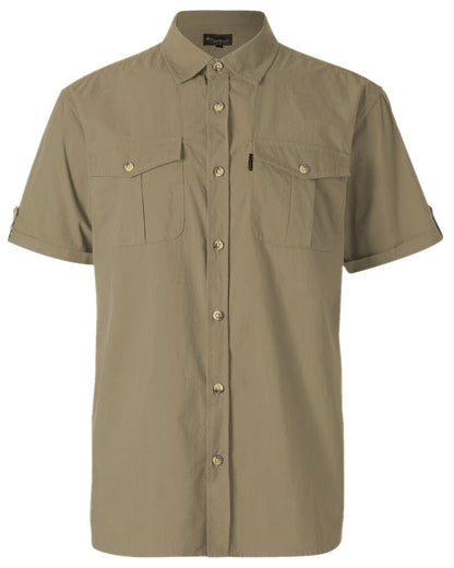 Sandstone Coloured Pinewood Mens Safari Short Sleeve Shirt on white background #colour_sandstone