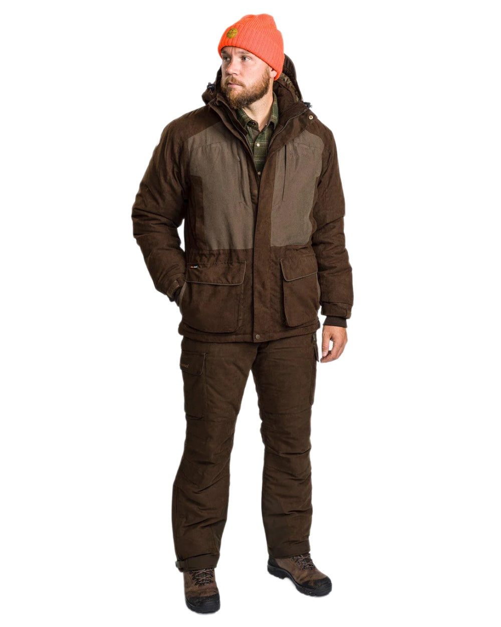 Suede Brown Coloured Pinewood Mens Smaland Abisko 2.0 Hunting Jacket on white background #colour_suede-brown