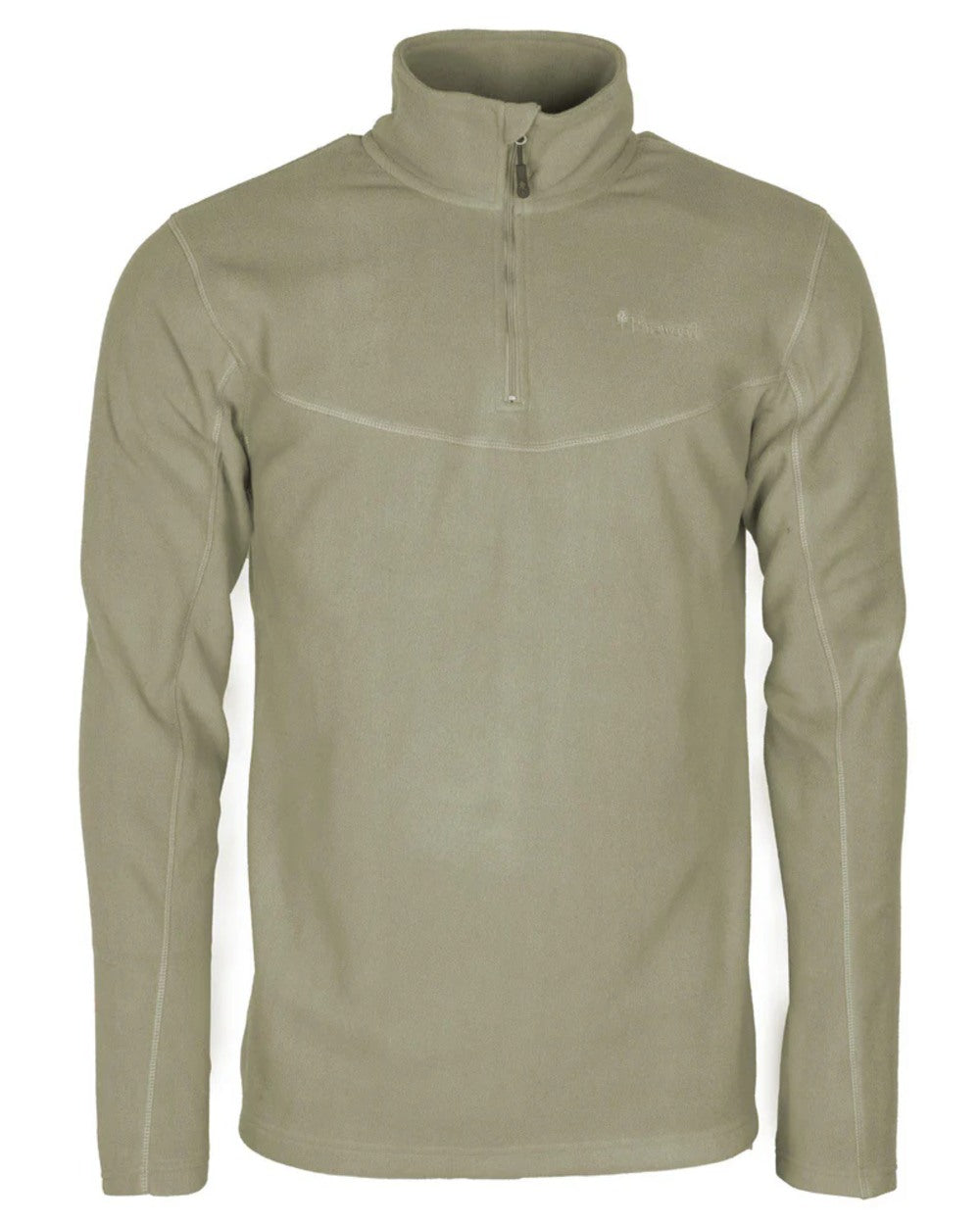 Mid Khaki coloured Pinewood Mens Tiveden Fleece Sweater on white background #colour_mid-khaki